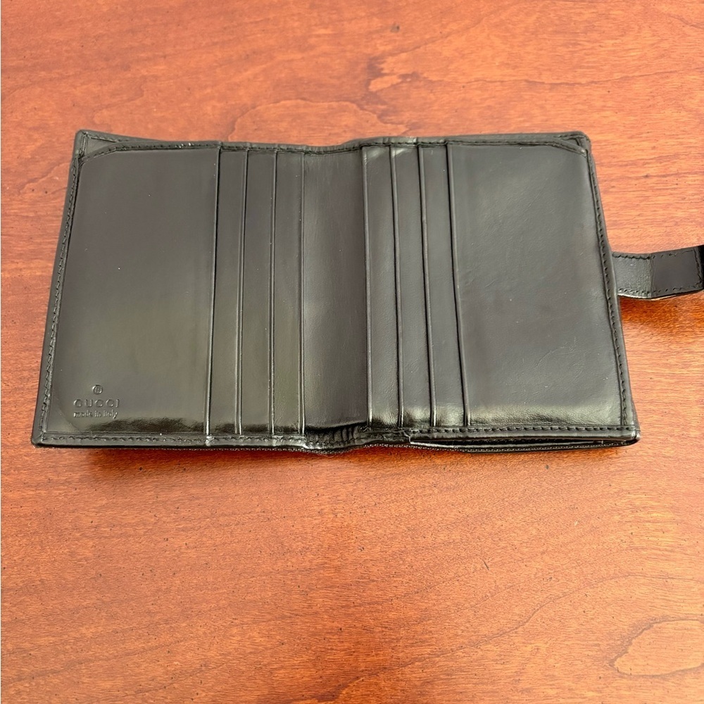 Vintage Gucci Jackie Wallet/Black Canvas Leather Bifold/Piston Lock - Picture 4 of 10
